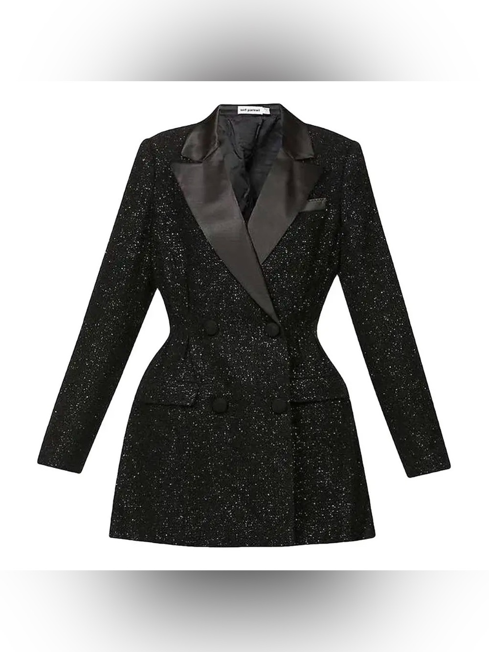 Self-Portrait Black Sparkle Tuxedo Mini Dress Double Breasted Size US 8 / UK 12